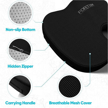 FORTEM Seat Cushion, Office Chair Cushion, Lumbar Support Pillow for Office Chair, Memory Foam Sciatica Coccyx Tailbone Pressure Pain Relief, Car Sitting Pad, Washable Non Slip, XL