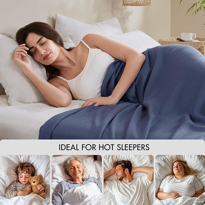 Madison Park Queen Size Blanket, 70% Rayon Bamboo-Based, 30% Cotton, Breathable for Hot Sleepers Menopause, Ultra Soft and Snag-Resistant, Summer Blanket for Bed or Couch, Queen 90"x90" Navy