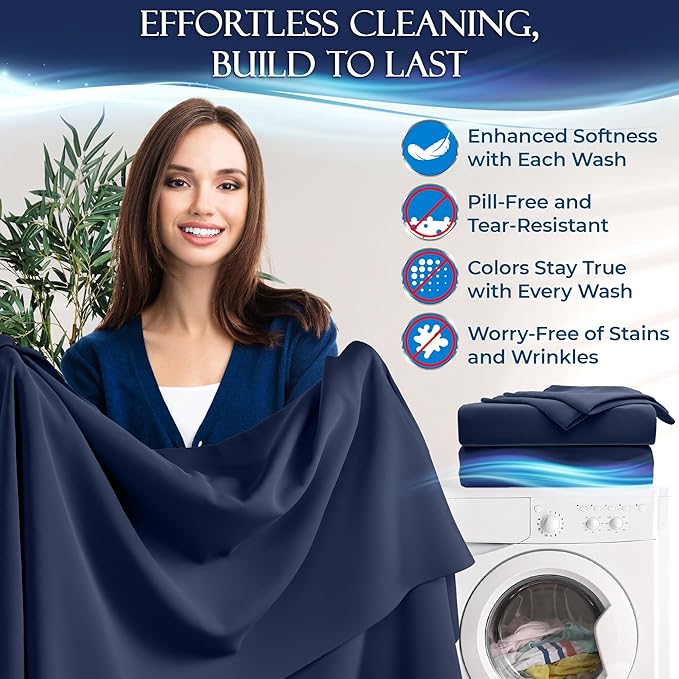 DECOLURE Cooling Sheets Full Set 4pcs - Luxurious & Ultra-Soft Full Size Cooling Sheets for Hot Sleepers - Comfortable Bamboo Viscose Microfiber Full Cooling Bed Sheets w/Deep Pockets (Navy)
