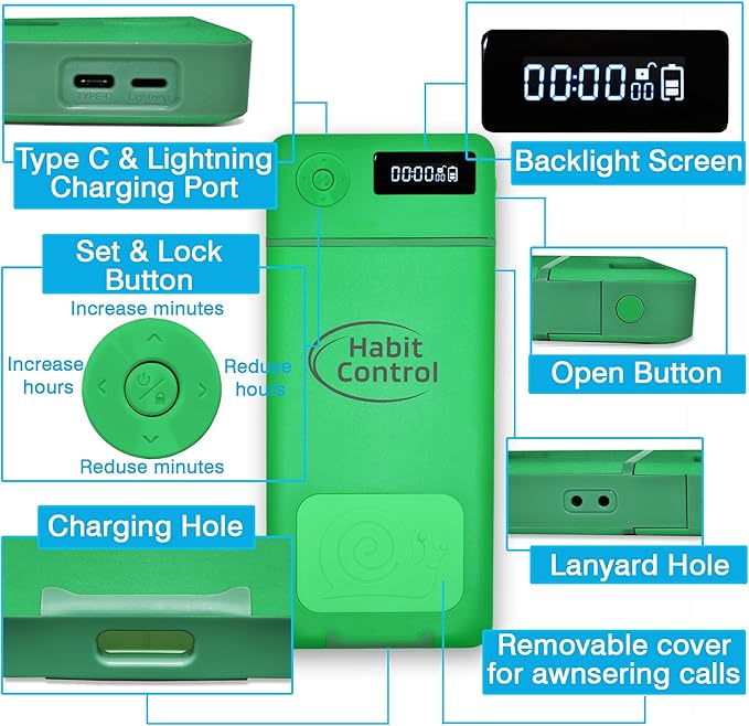 Timed Lock Box - Cell Phone Locker with Charger for Self-Discipline, Cell Phone Jail for Teachers, Time Locking Container to Limit Smartphone Addiction, Small Lockable Safe (Green)