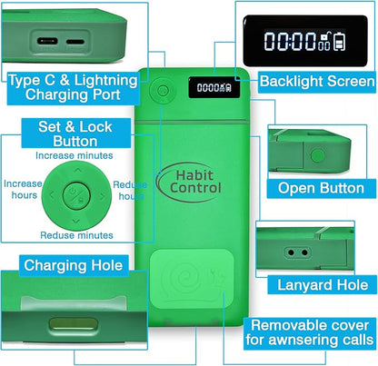 Timed Lock Box - Cell Phone Locker with Charger for Self-Discipline, Cell Phone Jail for Teachers, Time Locking Container to Limit Smartphone Addiction, Small Lockable Safe (Green)