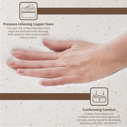 Greaton, 1-Inch Copper-Infused Memory Foam Mattress Toppers, Cooling and Pressure Relieving with Airflow Design, Full, Beige