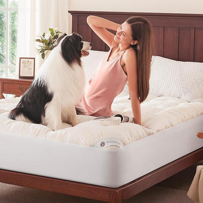 Twin Size Mattress Topper, Thick Pillow Top Mattress Pad，Up to 21 Inch Deep Pocket,Soft Breathable Mattress Pad for Back Pain, Waterproof Protector Cover(Beige)