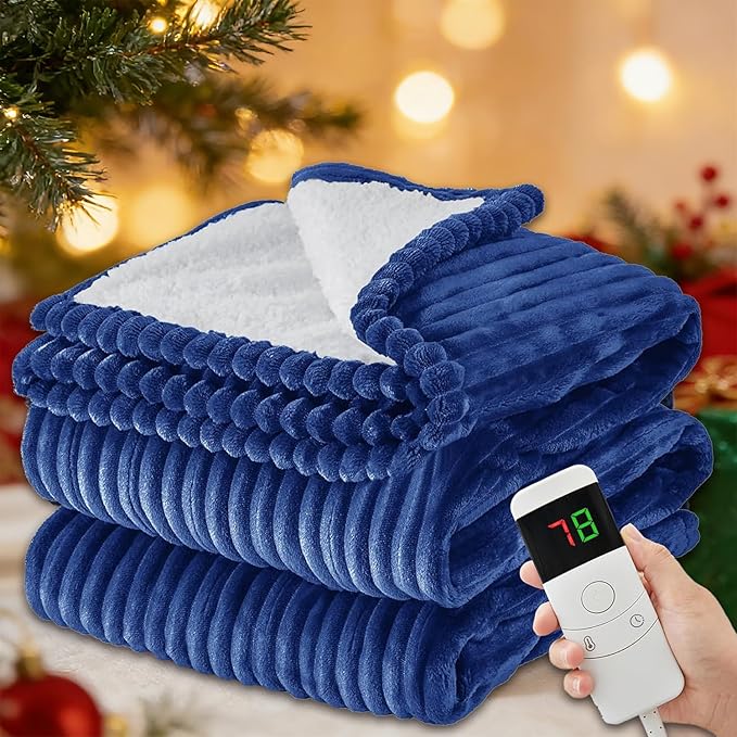 Electric Blanket Full Size, 72''x84" Heated Blanket, Over-Heat Protection, 10 Heating Levels 5 Time Settings, Auto-Off, Flannel & Sherpa Blanket Fast Heating, ETL Certification, Machine Washable