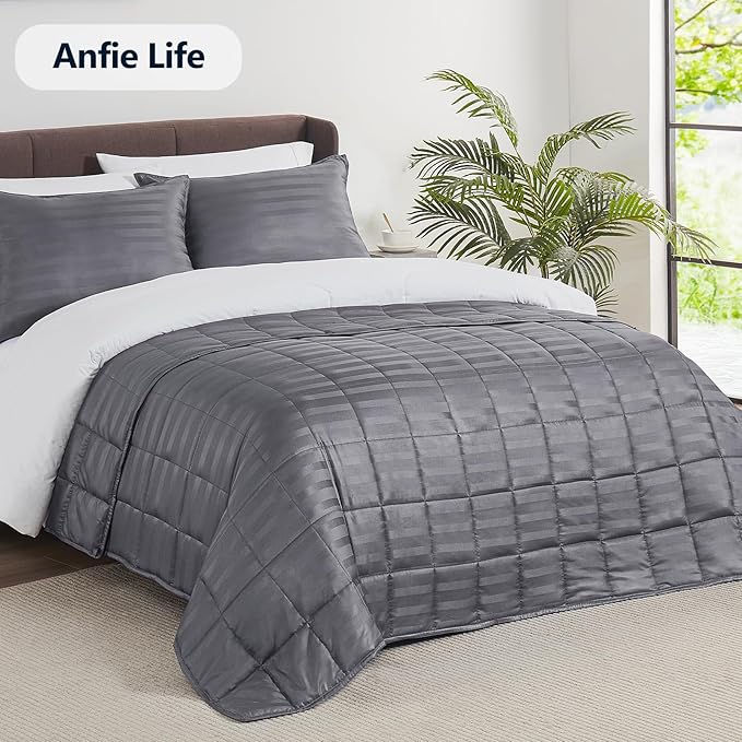 Weighted Blanket Queen Size (60"x80" 17lbs),Ultra Soft and Cozy Cooling Weighted Blanket Queen Size for Adult,Heavy Blanket with Machine Washable Soft Blanket, Stripe Grey