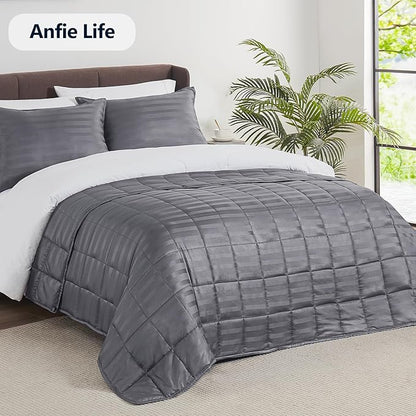 Weighted Blanket Queen Size (60"x80" 15lbs),Ultra Soft and Cozy Cooling Weighted Blanket Queen Size for Adult,Heavy Blanket with Machine Washable Soft Blanket, Stripe Grey