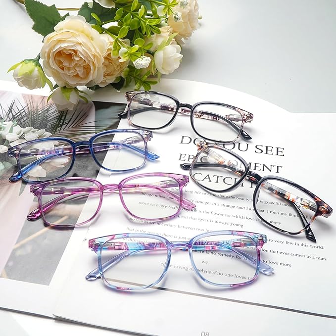 5 Pack Reading Glasses Blue Light Blocking for Women,Computer Readers with Spring Hinge