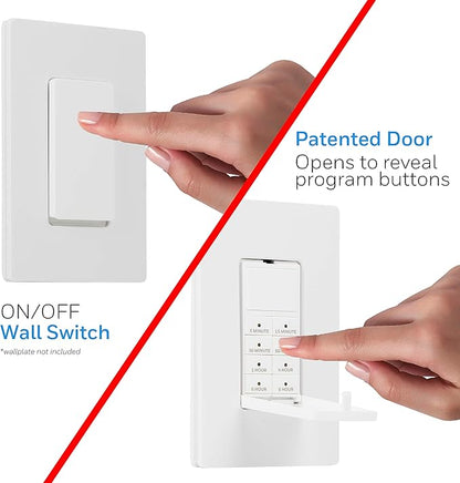 UltraPro Wall Push Timer, 8 Easy-to-Use Preset, Countdown Options, Manual ON/Off Buttons overrides, Indoor or Outdoor Lighting – 40989, 1 Pack, White