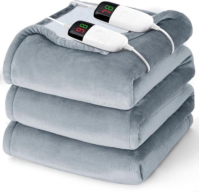 Heated Electric Blanket King Size - 90" x 100" Heating Blanket with Dual Control, 10 Heating Levels & 8 Hours Auto Off, Soft Warm Flannel Blanket, Christmas Birthday Gifts for Senior Grandma