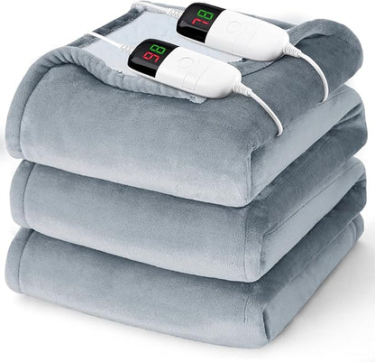 Heated Electric Blanket King Size - 90" x 100" Heating Blanket with Dual Control, 10 Heating Levels & 8 Hours Auto Off, Soft Warm Flannel Blanket, Christmas Birthday Gifts for Senior Grandma