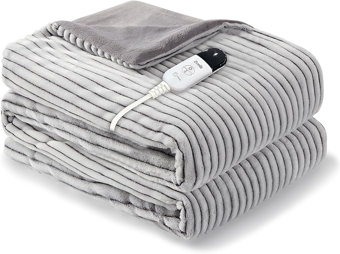 ZonLi Heated Weighted Blanket 20lbs, 60x80 Queen Size, Weighted Heated Blanket for Adults, Fast Heating 10 Heating Levels & 12H Auto Shut-off, Soft Comfort Flannel Heavy Blanket with Glass Beads