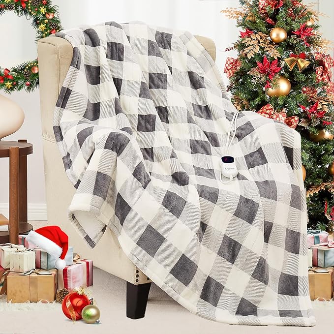 Homemate Electric Blanket Heated Twin Size - 62“x84“ Ultra Soft Cozy Flannel Heating Blanket with 10 Fast Heat Levels 8 Hours Auto Off Over-Heated Protection ETL Certification Keep Warm in Home