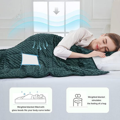 Alomidds Weighted Blanket (48"x72",15lbs Twin Size -Green), Weighted Blankets for Adults, Cooling Breathable Soft and Comfort Minky, Heavy Blanket Microfiber Material with Glass Beads
