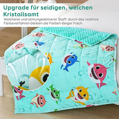 Sivio Weighted Blanket 5 lbs, Super Soft Crystal Velvet & Minky Dots Cartoon Patterns Reverise Heavy Throw, Heavy Blankets, 36 x 48 Inch Green Shark