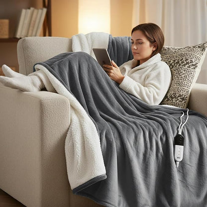 Degrees of Comfor Heated Throw Blanket - Soft Flannel Electric Throws with 6 Heat Settings and 4-Hour Auto Shut-Off - Warm Gifts for Grandma - Grey, 50x60'' - ETL Certified