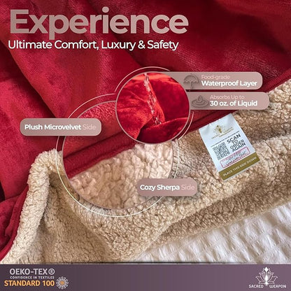 Sacred Weapon Waterproof Blanket for Bed Intimacy – Mini Sherpa & Fleece Throw – Waterproof Blanket for Couch, Absorbent & Leak Proof – Love Blankets for Couples Intimacy Waterproof – Dark Red, 40x45