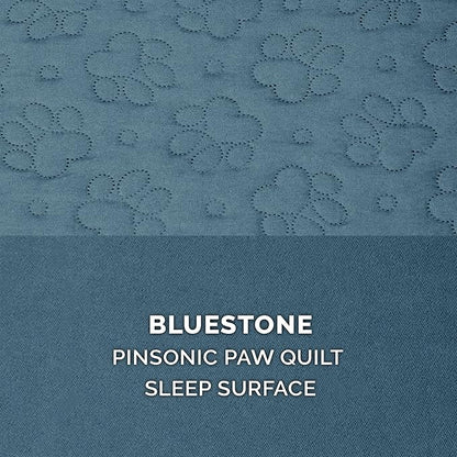 Furhaven Cooling Gel Dog Bed for Medium/Small Dogs w/ Removable Bolsters & Washable Cover, For Dogs Up to 35 lbs - Pinsonic Quilted Paw L Shaped Chaise - Bluestone, Medium