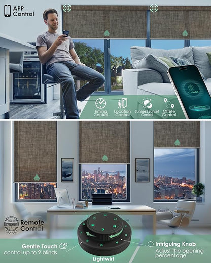 Yoolax Motorized Solar Shades Light Filtering Motorized Blinds with Remote Smart Blinds Work with Alexa Flame Retardant Roller Shades for Windows Home Office Custom Size (3% Openness Minty Oat Latte)