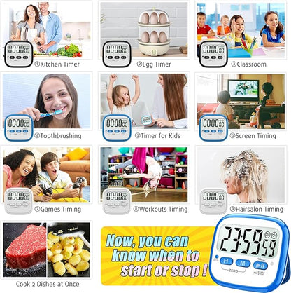 2-Pack Magnetic Kitchen Timers for Cooking, Digital Stop Watch Countdown Timer for Kids, Teachers, Classroom, Office, Exercise - Battery Included
