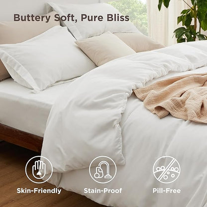 Bedsure Duvet Cover with Fitted Sheet King - Warm Deep Pocket, Hotel Luxury Soft Double Brushed Bedding Set with Zipper Closure, 1 Duvet Cover, 1 Fitted Sheet, 2 Pillow Shams, NO Comforter, White