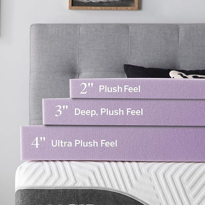 Lucid 3 Inch Lavender Memory Foam Mattress Topper, Queen Size – Essential Oil Infusion – Deep Plush Feel, Pressure-Relieving Bed Topper – Ventilated and Breathable – CertiPur Certified