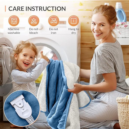 HOMLYNS LuxeHeat Heated Blanket Electric Blanket Queen Size, Soft Flannel Sherpa Heating Blanket with 10 Heat Settings, 1-10 hrs Timer Auto Shut Off (84x90 inches, Blue)