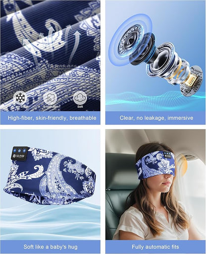 LOVE EYE Sleep Headphones Wireless Headband Headphones Bluetooth 5.4 for Side Sleeper Bluetooth Headband Earphones for Sports for tech Gadgets Gifts (Navy Blue)