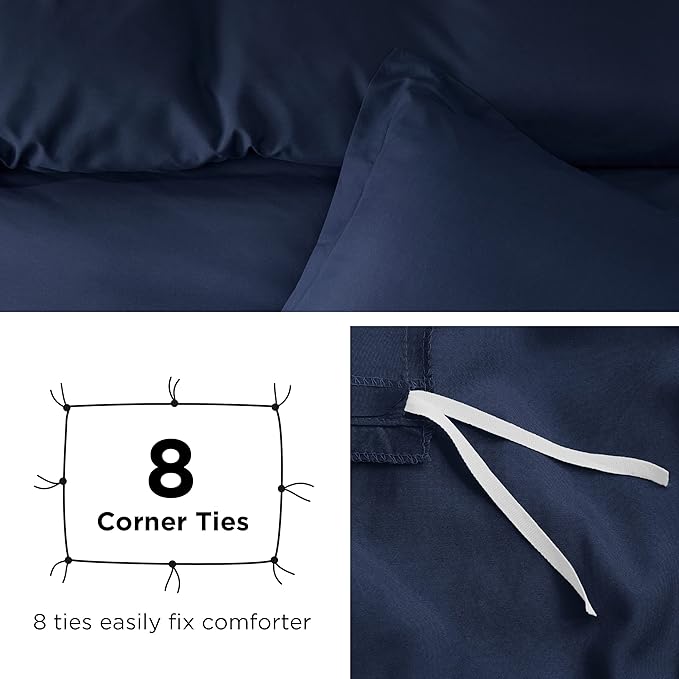 Bedsure Duvet Cover Queen Size - Soft Double Brushed Bedding Set for Kids & Adults, Zipper Closure, 3 Pieces, Includes 1 Duvet Cover (90"x90") & 2 Pillow Shams, NO Comforter, Navy Blue
