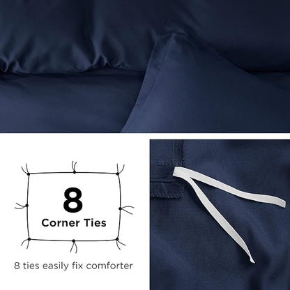 Bedsure Duvet Cover Queen Size - Soft Double Brushed Bedding Set for Kids & Adults, Zipper Closure, 3 Pieces, Includes 1 Duvet Cover (90"x90") & 2 Pillow Shams, NO Comforter, Navy Blue