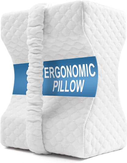 Knee Pillow for Side Sleepers, Leg Pillow for Sciatica, Back, HIPS, Knees, Joints Pain Relief,Pillows for Between Legs While Sleeping Spine Alignment Support & Relieves Pressure,Basic Strap,White