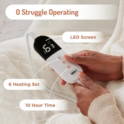 Degrees of Comfort Electric Blanket Twin Size - Soft Sherpa Flannel Heated Blankets - 6 Heat Settings, 10-Hour Auto Shut-Off, Overheat Protection, Etl Certified - 62x84'', Ivory