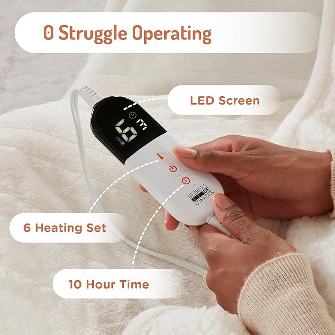 Degrees Of Comfort Electric Heated Blanket Queen Size With Dual Control - Soft Flannel Heating Blankets With 6 Heat Settings, 10-hour Auto Shut-off, Overheat Protection, ETL Certified - 84x90'', Ivory