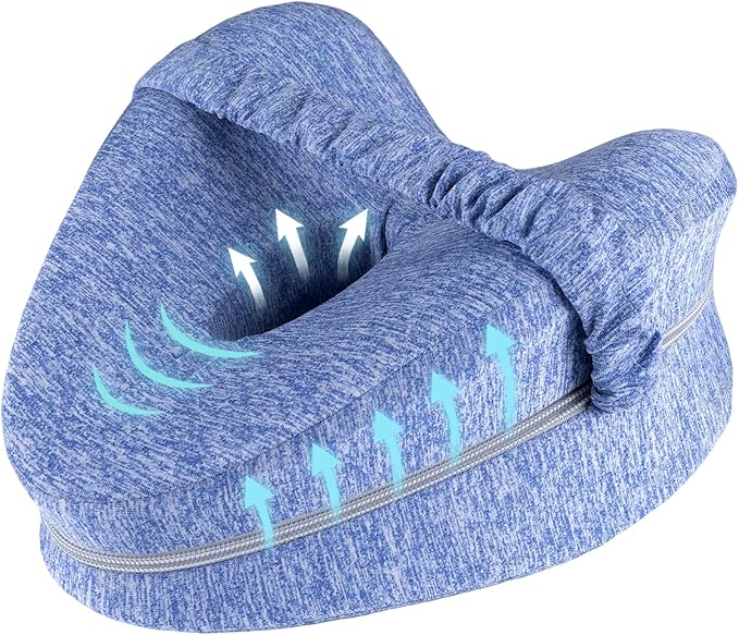 Knee Pillow for Side Sleepers, Leg Pillow for Sleeping, Knee Pillow with Strap, Alignment Pillow Between Legs, Suitable for Relieving Leg, Back & Knee Pain, Machine Washable (Blue)