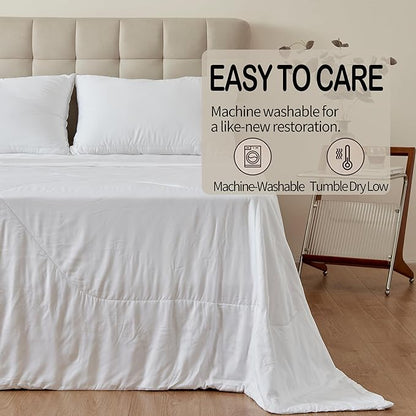 Cooling Comforter – 100% Viscose from Bamboo Shell & Fill, Silky Soft, Breathable, Lightweight All Season Duvet Insert, Down Alternative Blanket, Queen Size 90"x90", for Hot Sleepers & Sensitive Skin