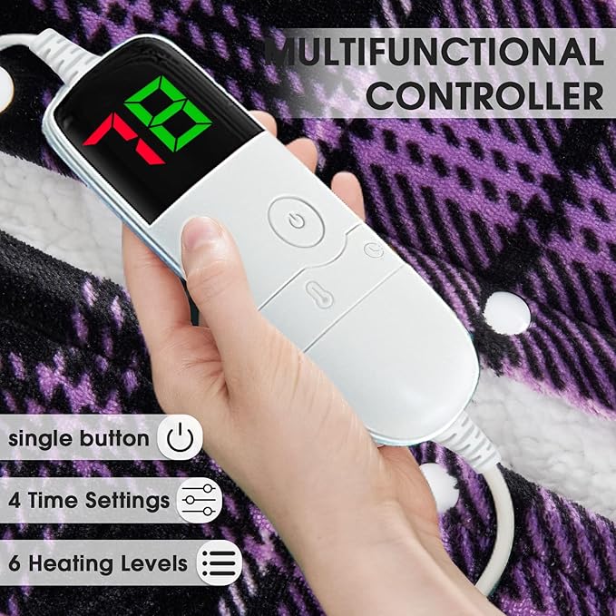 Purple Heated Blanket Electric Throw, 50X60 Heating Throw with 10 Heating Levels & 8 Hours Auto Off, Purple Gifts Sherpa Blanket Warmer for Couch Bed Office, Gifts for Mom Women Grandma Home Decor