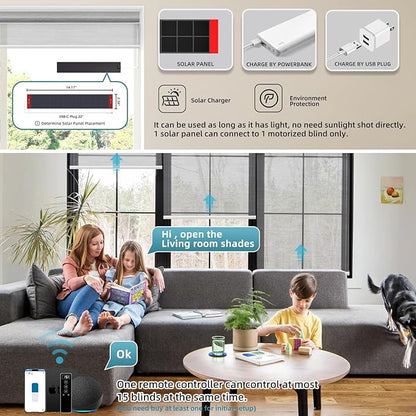 SmartWings Motorized Light Filtering Shades, 50% Blackout PVC Free Smart Blinds, Custom Size, Rechargeable Battery, Works with Matter/Apple HomeKit, Alexa, Thread/Zigbee, Remote Optional, 50% Silver