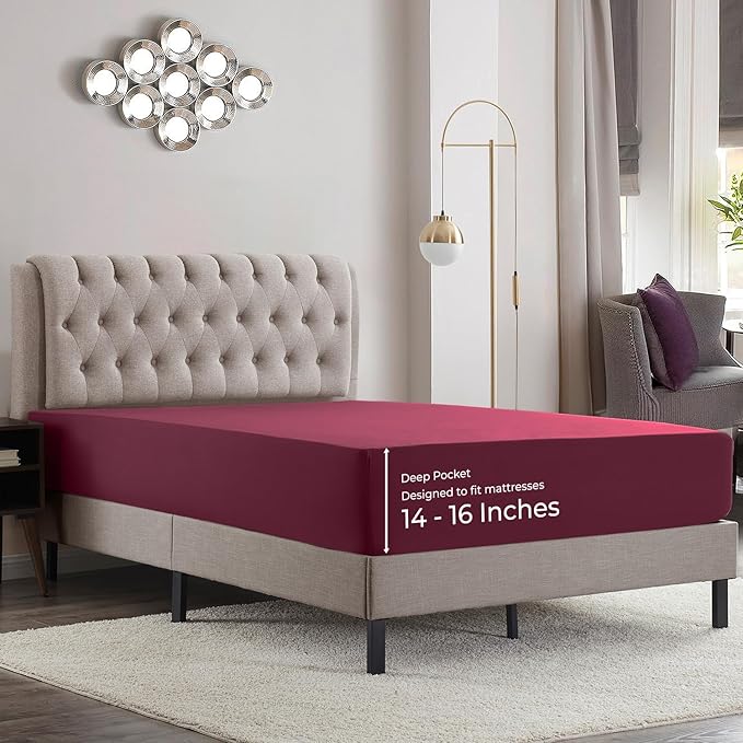 Empyrean 2 Pack Twin XL Fitted Sheets - Deep Pocket 14-16 Inch, Ultra Soft Microfiber, Fade Resistant, Shrinkproof, Wrinkle-Free Sheets for College Dorms & Home, Burgundy Red