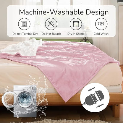Electric Heated Blanket Queen Size 84"x90" - Dual-Sided with Microplush & Sherpa Fabric, 4 Heat Settings & 10 Hours Auto Off, Dual Controller, Machine Washable - Light Pink