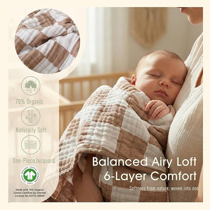 Ultra Soft Muslin Baby Blanket,A Versatile Swaddle and Bed Blanket for Babies, Toddlers, Boys, and Girls (1 Coffee Checkered 1 Pack).