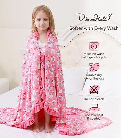 Premium Baby Blankets, Soft Viscose from Bamboo Blanket for Girls, Nursery Crib Bedding Quilt for Newborn and Toddler, Ruffle Blanket Cooling for Hot Sleepers, 50''x50'' Beautiful Swan