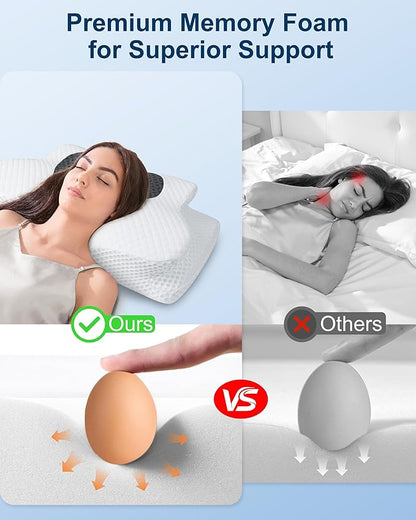 HOMCA Cervical Neck Pillow for Neck Pain Relief, Ergonomic Orthopedic Neck Pillows for Sleeping, Memory Foam Neck Pillow for Back Stomach Side Sleepers with Breathable Pillowcase