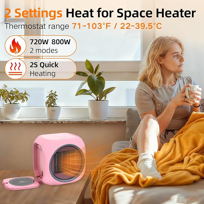 Upgraded Space Heater & Candle Warmer Plate, Space Heater for Indoor Use with Thermostat, Coffee Mug Warmer, 800W Portable Electric Heater for Bedrooms, Offices, Home