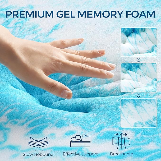 Premium Dual Layer 4 Inch Memory Foam Mattress Topper, 2 Inch Gel Memory Foam and 2 Inch Pillow Top Mattress Pad Cover for Back Pain, Extra Thick Comfort Support（Full 54"x75"）