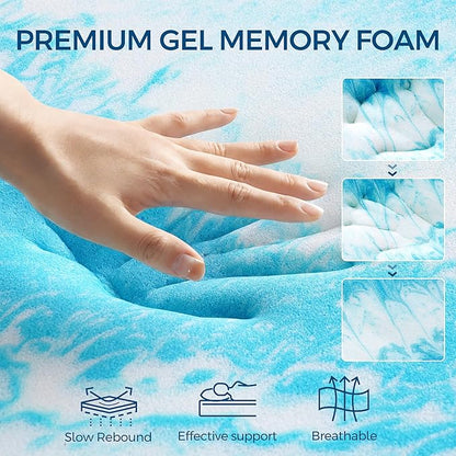 Premium Dual Layer 4 Inch Memory Foam Mattress Topper, 2 Inch Gel Memory Foam and 2 Inch Pillow Top Mattress Pad Cover for Back Pain, Extra Thick Comfort Support（Full 54"x75"）