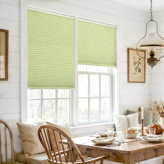 LazBlinds Cordless Cellular Shades, No Tools No Drill Blackout Honeycomb Shades Pleated Blinds for Windows, 44" W x 64" H, Green
