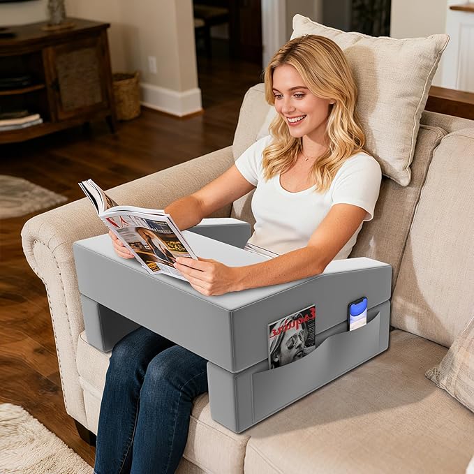Machine Washable Lap Desk Pillow with Removable Cover Adjustable Angle Gaming & Reading Pillow for Teens Adults Multipurpose Laptop Bed Tray with Arms for Working, Napping Crafts (2)