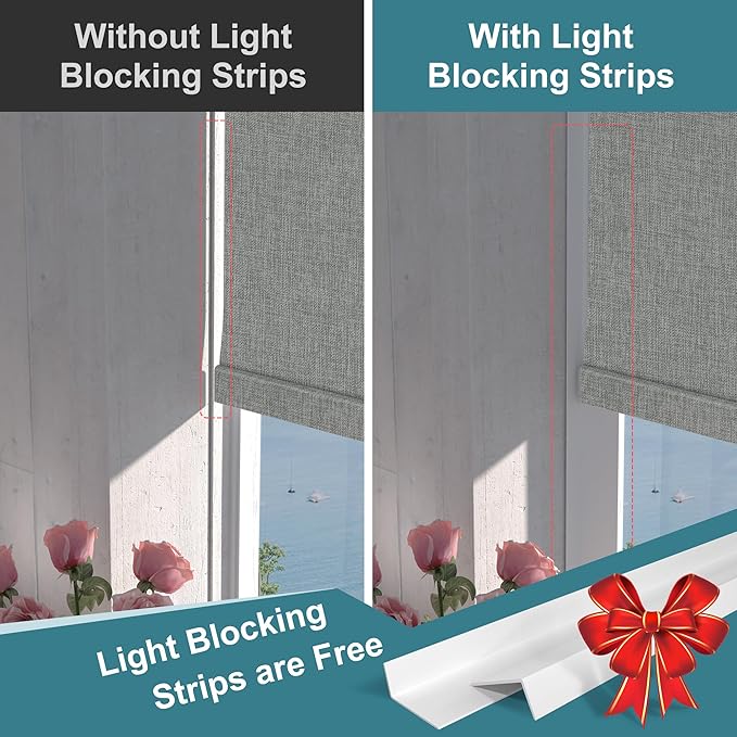 BERISSA Motorized Blinds with Remote,Blackout Smart Roller Shades with App,Voice Control,Linen Fabric,Thermal Insulated Automatic Blinds,Electric Shades with USB/Solar Pannel.Linen Grey