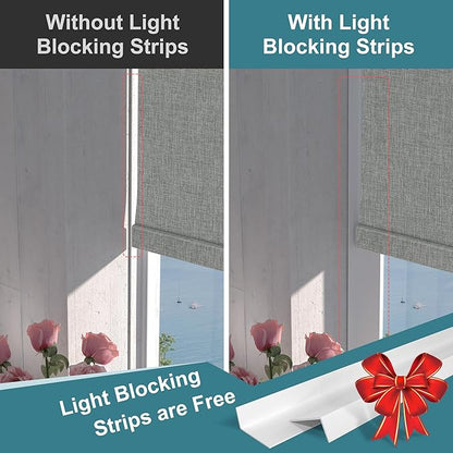 BERISSA Motorized Blinds with Remote,Blackout Smart Roller Shades with App,Voice Control,Linen Fabric,Thermal Insulated Automatic Blinds,Electric Shades with USB/Solar Pannel.Linen Grey