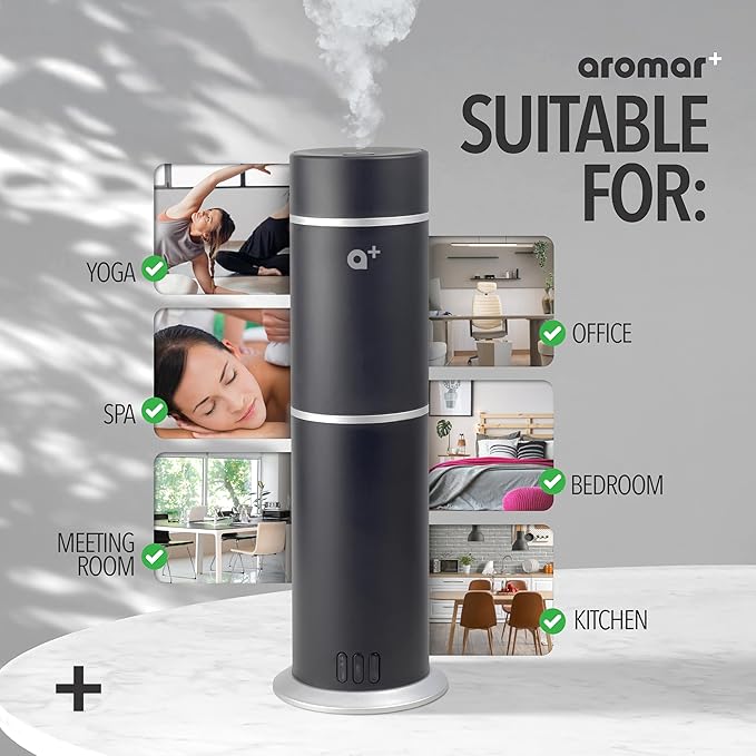 AROMAR Smart Waterless Oil Diffuser - Cold-Air Essential Scent Machine, App-Controlled, Covers 1000 Sq.Ft - Includes 'New York' Scent - Perfect for Home, Office, & Business use - Black