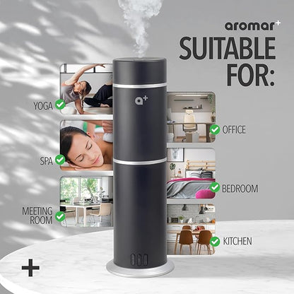 AROMAR Smart Waterless Oil Diffuser - Cold-Air Essential Scent Machine, App-Controlled, Covers 1000 Sq.Ft - Includes 'New York' Scent - Perfect for Home, Office, & Business use - Black